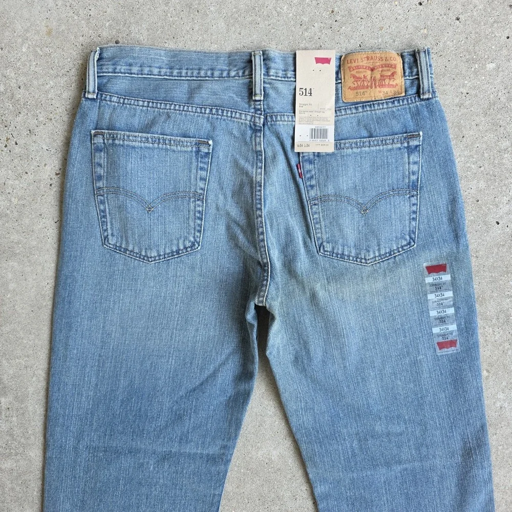 Levis 514 Straight Fit Jeans Size 34x34 Light Wash Blue NWT Grunge 100% Cotton